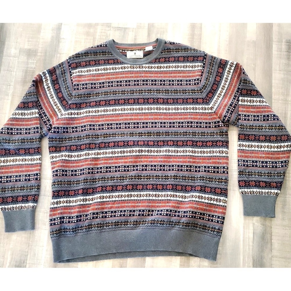Southern Pines Fair Isle Knit Crewneck Sweater Men's XL Gray Red Multicolor‎